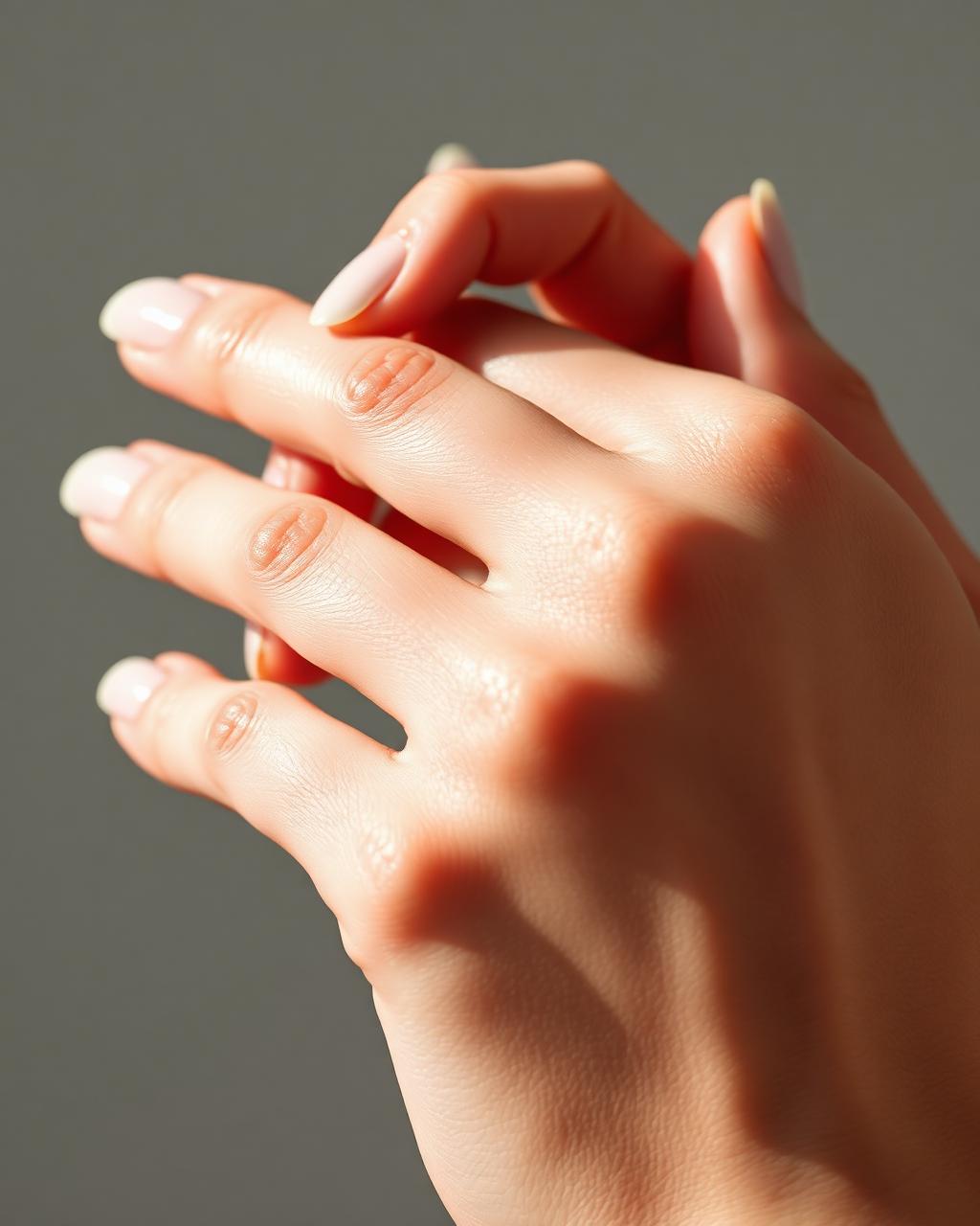 Elegant fingertips with dewy, hydrated glowing skin